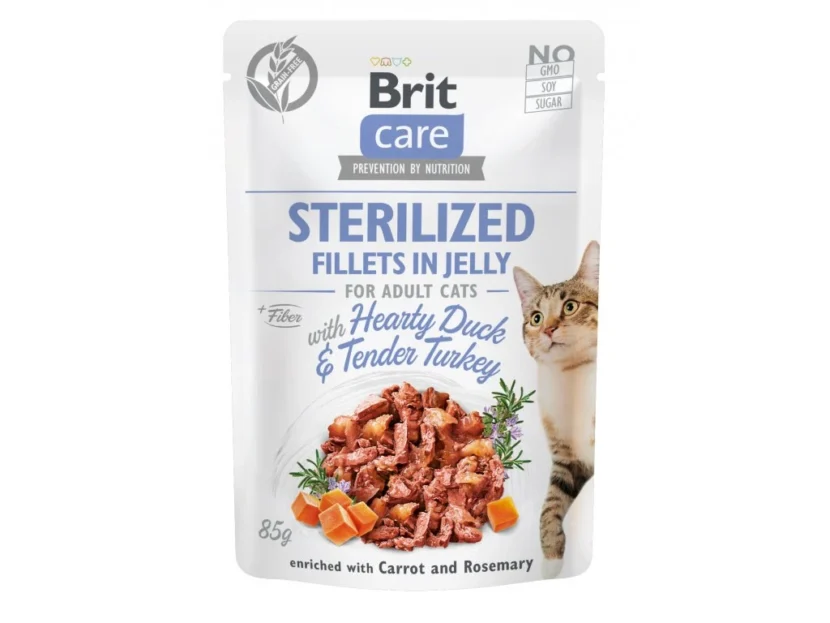 Kapšička Brit Care Cat Sterilized. Fillets in Jelly with Hearty Duck & Tender Turkey 85 g