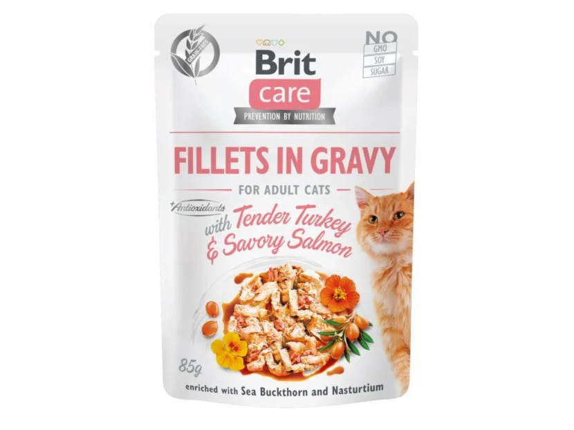 Brit Care Cat Fillets in GravyTurkey & Savory Salmon 85 g