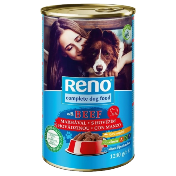 RENO Dog Konzerva – Hovädzie kúsky v omáčke 1240g