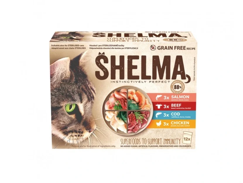 Shelma cat kapsičky Sterilised 12x85g mix