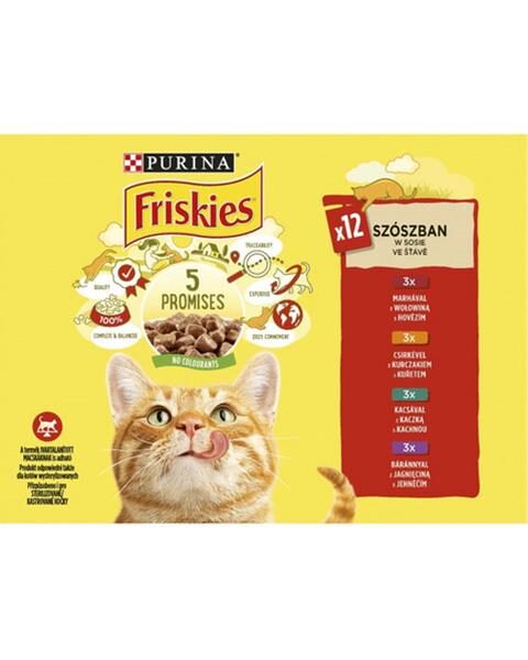 Nestlé Friskies cat Multipack kura, hovädzie, jahňacie, kačica kapsička 12×85 g
